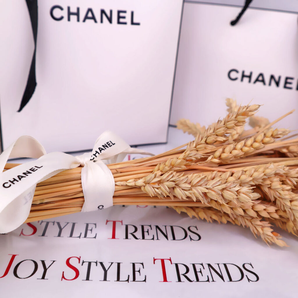 La Journée internationale de la Francophonie, sacs en papier CHANEL avec ruban et bouquet de blé , Photo Of Joy Style Trends Media